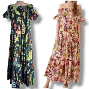 Guadalupe Designs Momposina Raven Smocked Neck Maxi Dress in Blue One Size